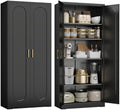 UNICOLY 71" Kitchen Pantry Cabinet, Kitchen Pantry Storage Cabinet with Doors and 4 Shelves, Metal Storage Cabinets for Laundry Room, Living Room, Dinning Room, Assembly Required, Black