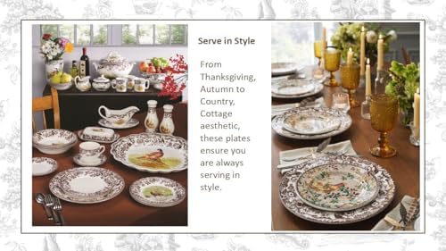 Spode Woodland Snow Goose Dinner Plate - 10.5 Inch Fine Earthenware with British Flowers Border, Microwave, Freezer, Dishwasher & Warm Oven Safe - Hunting-Themed Thanksgiving Plate, Made in England