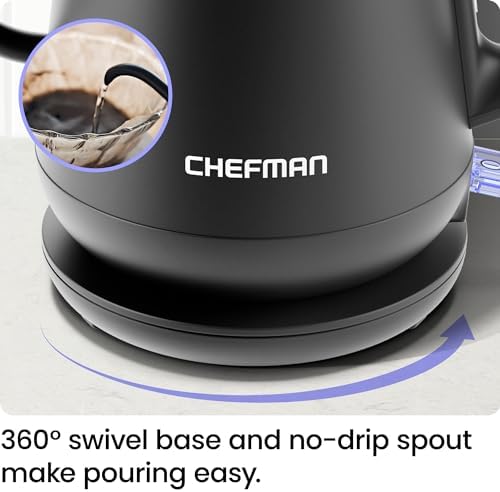 Chefman Gooseneck Electric Kettle, 0.8L Pour Over Tea Kettle for Coffee and Tea, One-Touch Operation, Boil-Dry Protection, Auto Shut-Off, Ultra-Fast Hot Water Boiler – Black - Image 6