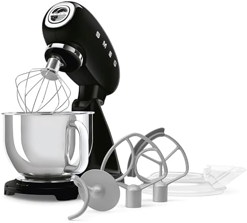 SMEG SMF05 Forte 5-Qt Stand Mixer with 750W Motor, Smooth Start & SteadyMix, Flex Edge Beater, 10 Speeds, Stainless Steel Bowl – Retro 50’s Style Planetary Mixer for Dough, Baking & Desserts-Black