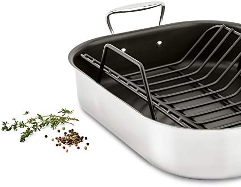 All-Clad Specialty Stainless Steel Large Roaster with Nonstick Rack 13x16 Inch Oven Broiler Safe 500F Roaster Pan, Pots and Pans, Cookware Silver