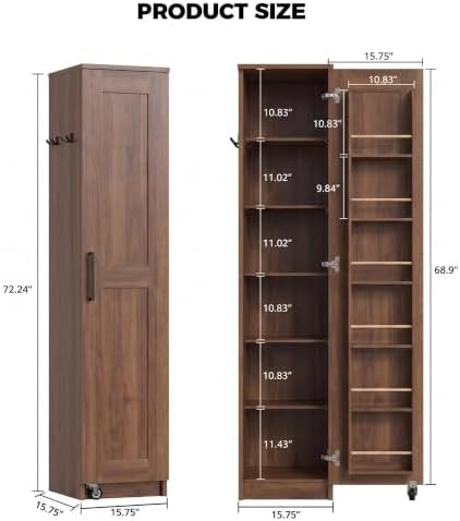 IRONCK Narrow Kitchen Pantry Cabinet, 72" H,Slim for Small Place, Walnut