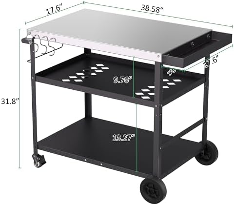 Spurgehom Outdoor Grill Cart, Pizza Oven Stand Table with Wheels
