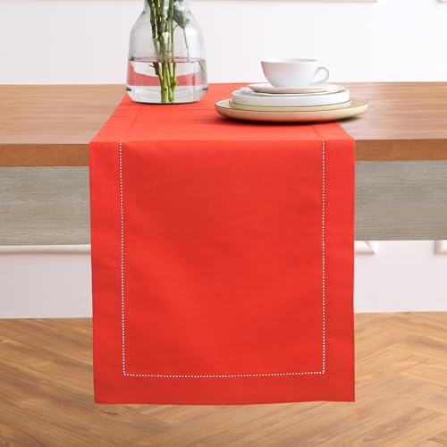 Solino Home Cotton Linen Dining Table Runner Poppy Red Woven, 14 x 48 in