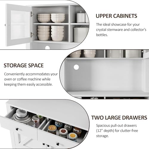 IDEALHOUSE 63" Kitchen Pantry Cabinet with Drawers, Storage, White