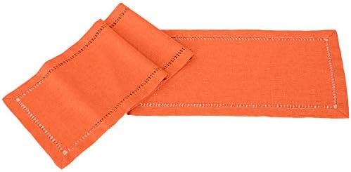 Grelucgo Handmade Hemstitch Orange Thanksgiving Table Runner Or Dresser Scarf, Fall Autumn Decorations(14 x 72 Inch)