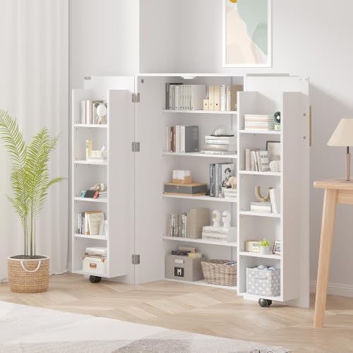 VECELO 35.5" Small Pantry Cabinet with Doors and Adjustable Shelves, Freestanding Food Storage Cupboard Sideboard with Sturdy Construction, for Kitchen Dining Room Living Room, White