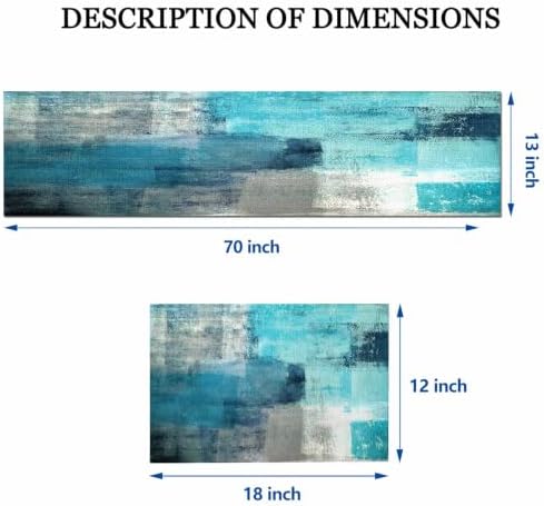 Mcalk Farmhouse Turquoise Table Runner and Placemats Set of 6 Pieces,Teal Turquoise Placemats Modern Art,Blue Grey Abstract Art Cloth Place Mats for Kitchen,Linen Material for Dining Table