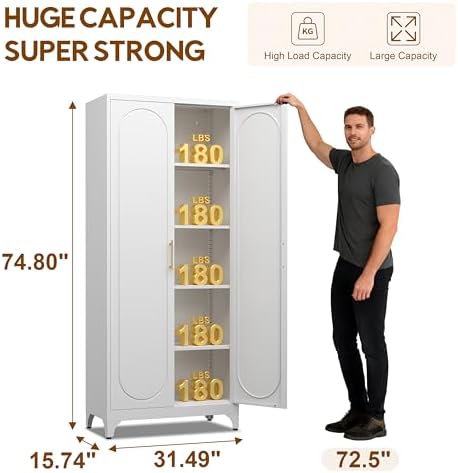 UNICOLY 75" Tall Pantry Storage Cabinet with Doors and Adjustable Shelves