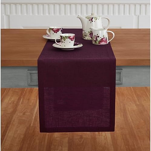 Solino Home 100% Pure Linen Table Runner Burgundy Long, Athena 14 x 108 in