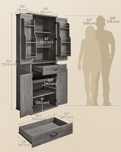 VASAGLE Pantry Cabinet, Freestanding Tall Cupboard with a Drawer