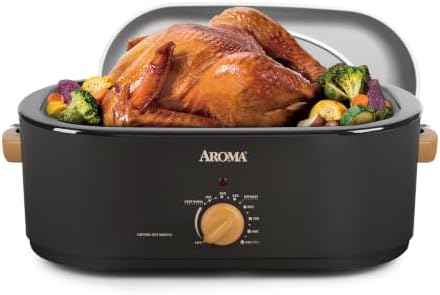 AROMA® 20Qt. Roaster Oven, Fits 24-lb. Turkey, Adjustable Temperature Settings, Keep Warm Setting, Lava Rock (ART-830LR)
