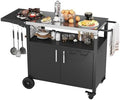 JY QAQA Outdoor Grill Cart with Storage,Patio Kitchen Island Outdoor Grill Table with Wheels,BBQ Cart Movable Pizza Oven Table Stand, Storage Cabinet, Foldable Tabletop, (Black)