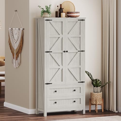 YITAHOME 64.5" Farmhouse Pantry Cabinet with 2 Drawers & Shelves, White