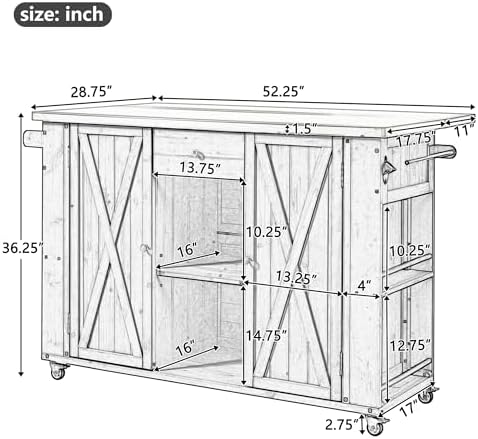 52.25" W Outdoor Grill Cart with Stainless Steel Tabletop, Patio Kitchen Island Storage Cabinet for BBQ, Bar