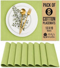 100% Cotton Ribbed Placemats - Set of 8-13 x 19 Inches - Light Lime Green - Everyday Cloth Table Mats - Thick Construction, Washable Reusable Cloth Place Mat - by AVKA Studio