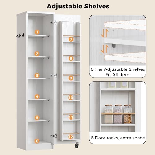 IRONCK Narrow Kitchen Pantry Cabinet, 72" H,Slim for Small Place, White