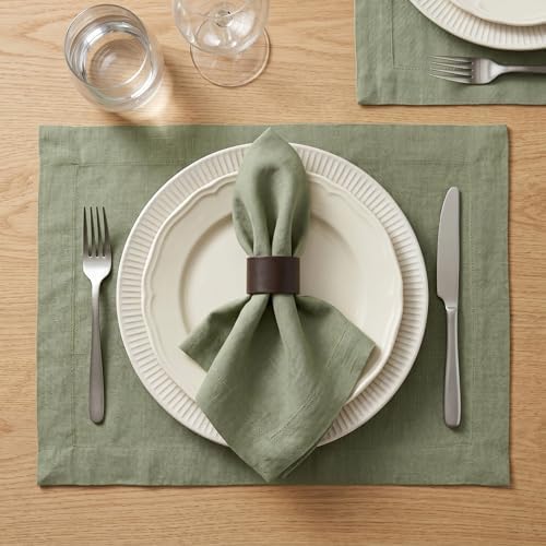 Solino Home 100% Pure Linen Napkins Oil Green, Fete 20 x 20 in, Set of 4