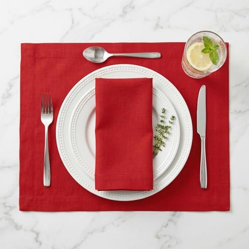 Solino Home 100% Pure Linen Dinner Napkins Red, Fete 20 x 20 in, Set of 6