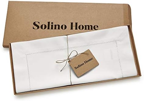Solino Home Cotton Linen Table Runner White Hemstitch, 14 x 144 in