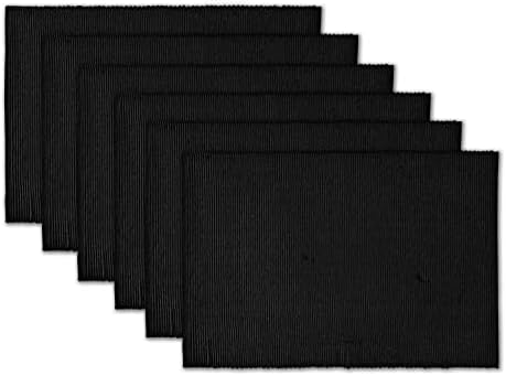 100% Cotton Ribbed Placemats - Set of 6-13 x 19 Inches - Black - Everyday Cloth Table Mats - Thick Construction, Washable & Reusable Cloth Place Mats - by AVKA Studio