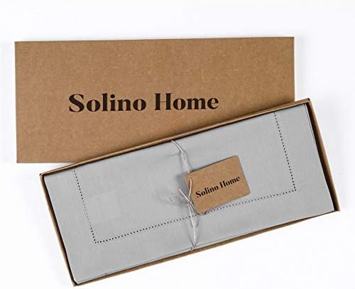 Solino Home Cotton Linen Table Runner Light Grey Hemstitch, 14 x 120 in