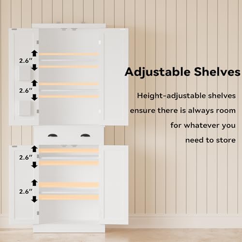 IRONCK Kitchen Pantry Storage Cabinet 72.6" H x 24" W, White