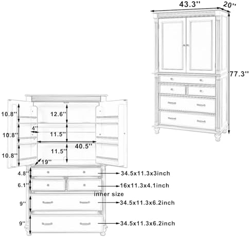 Merax 77" Tall Large Kitchen Pantry Storage Cabinet with 2 Doors & 2 Adjustable Shelves & 5 Drawers & 6 Side Door Shelves, Modern Freestanding Food Pantry for Dining Room, Living Room, White