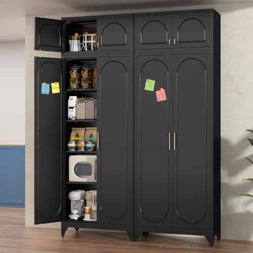 Polup 90" Tall Metal Kitchen Pantry Storage Cabinet with Doors and Shelves