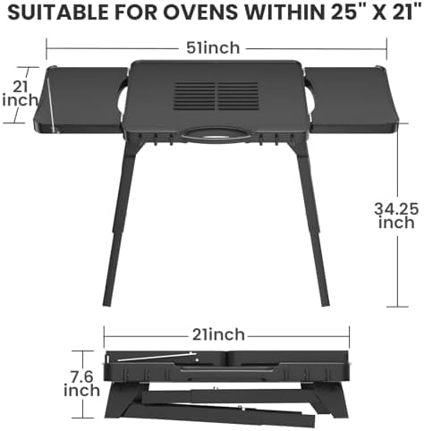 GRISUN 51'' Universal Folding Grill Cart with 3 Adjustable Heights