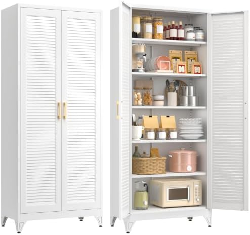 Polup 75" Pantry Cabinet, Tall Metal Storage Cabinet with Doors and Shelves