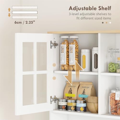 HOMCOM Kitchen Pantry Storage Cabinet 72" with Hutch, Off White