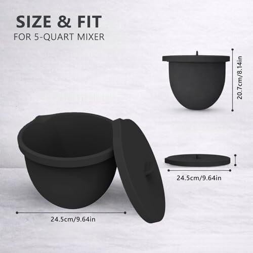 Silicone Bowl Liners with Lids for KitchenAid 5 Qt Tilt Mixing Bowl Inserts, Kitchen Mixer Accessories for Baking & Cooking, Dishwasher Safe, Heat & Cold Resistant (Black & White)