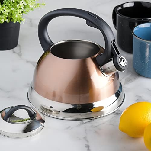 Mr. Coffee Flintshire 1.75-Quart Stainless Steel Whistling Tea Kettle with Nylon Handle – Copper Finish Stove-Top Kettle for Boiling Water - Image 6