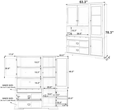 Merax 63'' Kitchen Pantry Storage Cabinet, Freestanding Buffet Cabinet