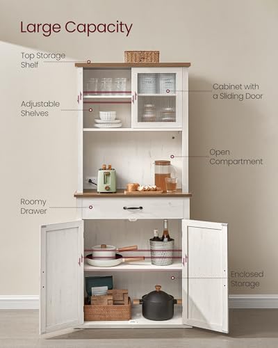VASAGLE Pantry Cabinet with Lights and Charging Station