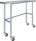Stainless Steel Work Table Open Base & Wheels | Work Station | Metal Work Bench (Stainless Steel Work Table Open Base + Casters) (48" Long x 18" Deep)