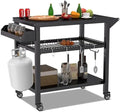 Spurgehom Outdoor Grill Cart, Pizza Oven Stand Table with Wheels