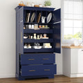 Merax 72.6" Farmhouse Kitchen Pantry Cabinet with Pull-Out Trays & Drawers, Freestanding Pantry with Cake Pan Storage, 4-Door Shaker Style Storage Cabinet, 40" L x 18" W, Blue