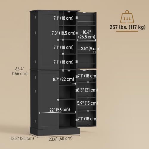HOMCOM 65" Kitchen Pantry Storage Cabinet 16 Door Shelves Black