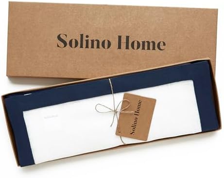 Solino Home 100% Pure Linen Placemats, 14 x 19 in, Navy and White, Set of 4