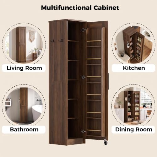 IRONCK Narrow Kitchen Pantry Cabinet, 72" H,Slim for Small Place, Walnut