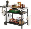 Outsunny Outdoor Grill Cart with Stainless Steel Tabletop, Wheels, Storage