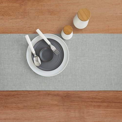 Solino Home 100% Pure Linen Table Runner Chambray Grey, Athena 14 x 108 in