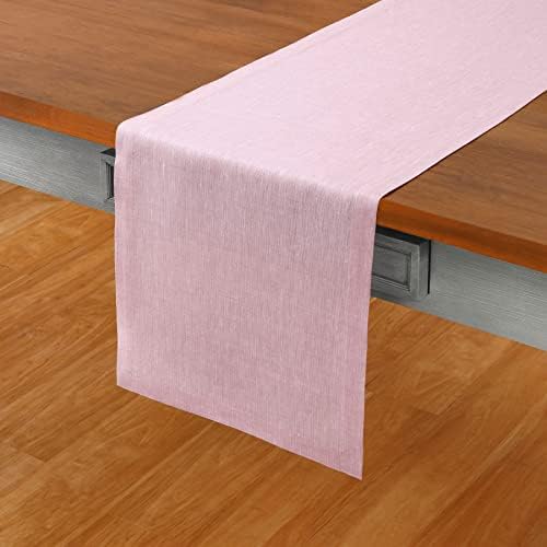 Solino Home 100% Pure Linen Dining Table Runner Pink, Athena 14 x 108 in
