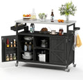 Zevemomo Outdoor Grill Cart with Storage, Lockable Casters, Black