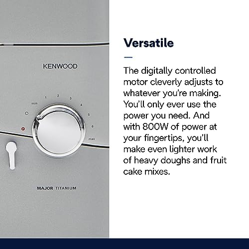 Kenwood Chef Titanium Kitchen Machine, Stainless Steel - 7 qt - Kitchen Mixer - 800W Motor & Electronic Variable Speed Control - Includes Dishwasher-Safe Work Bowl & Three Mixing Tools
