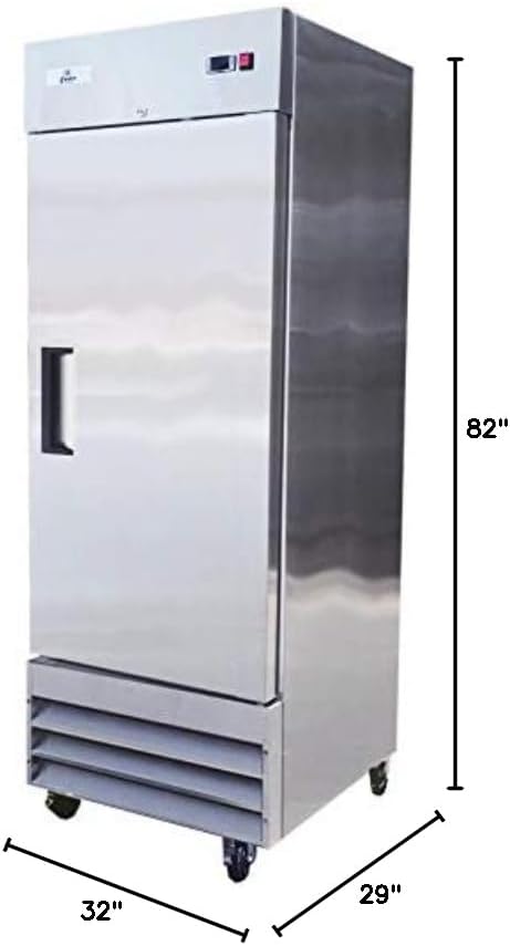 Commercial Refrigerator 1-Door Solid Upright Reach in Stainless Steel NSF 27" Width, Capacity 17.2 Cuft, Bottom Mounted Restaurant Quality Kitchen Cooler Fridge AKR-06881, NSF Certified