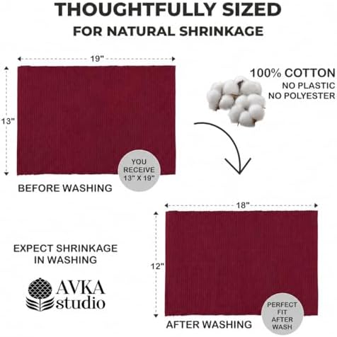 100% Cotton Ribbed Placemats - Set of 4-13 x 19 Inches - Maroon/Burgundy/Dark Red - Everyday/Fall Cloth Table Mats - Thick Construction, Washable & Reusable Cloth Place Mats - by AVKA Studio