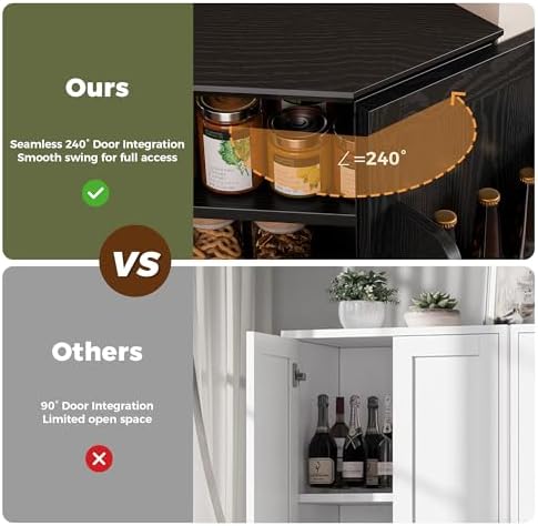 IRONCK Corner Cabinet, 72" Farmhouse Pantry Cabinet, Black